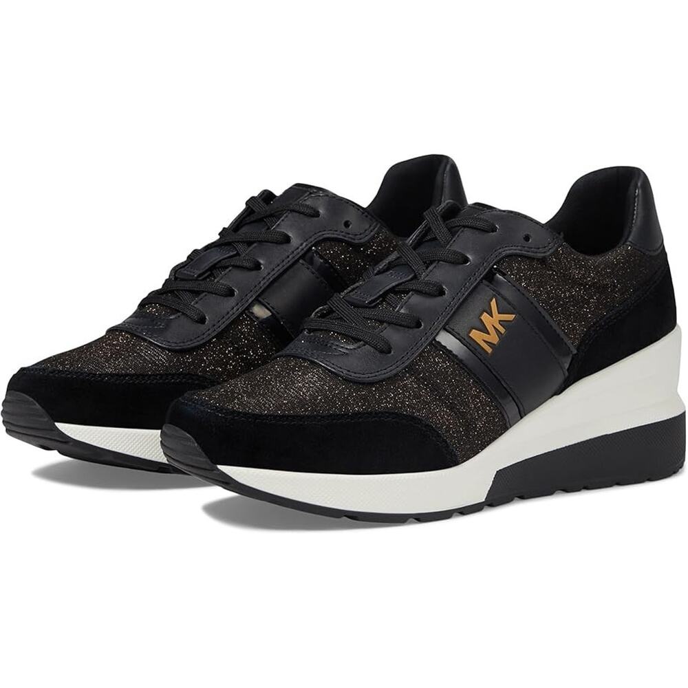 Michael Kors Women's Mabel Trainer Black Bronze Signature Glitter Lace-Up 10 M
